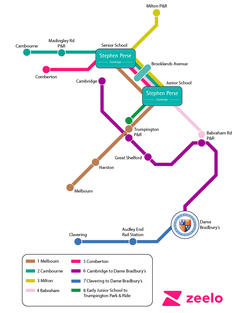 Stephen Perse Bus Routes Map