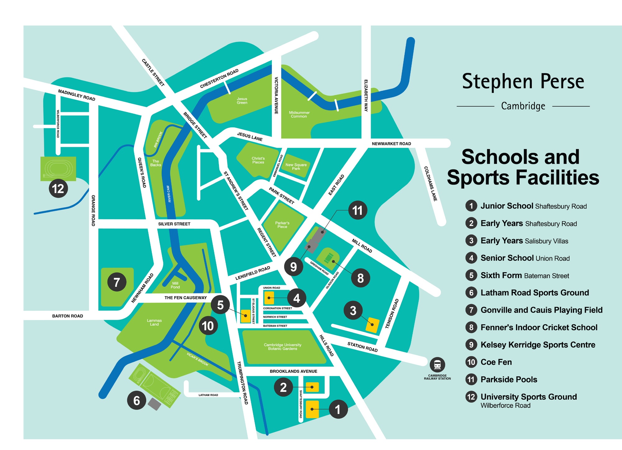 Location of Stephen Perse School and Sports Facilities