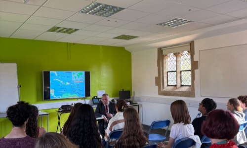 Professor Forsdick talks to Stephen Perse Cambridge students